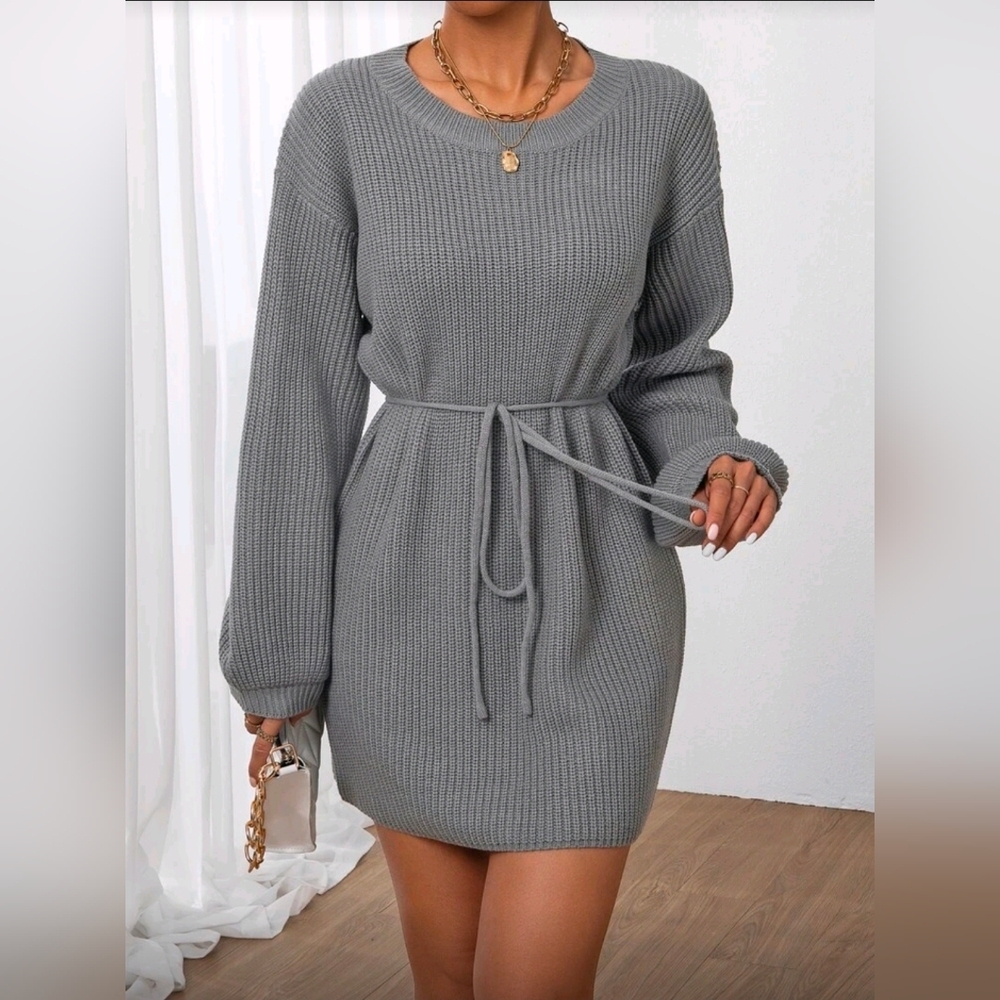 Gray Knit Sweater Dress